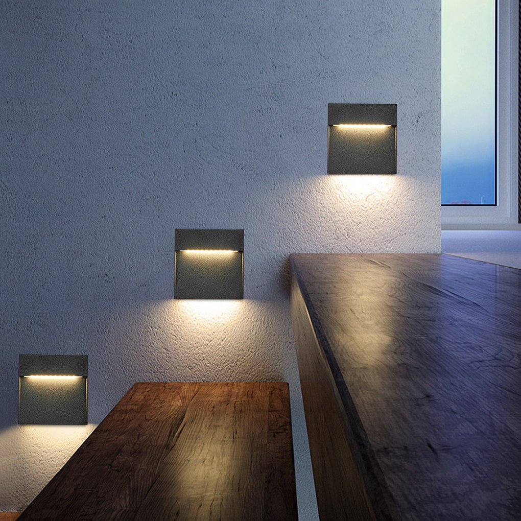Minimalist Square Aluminum LED Step Light Waterproof Outdoor Wall
