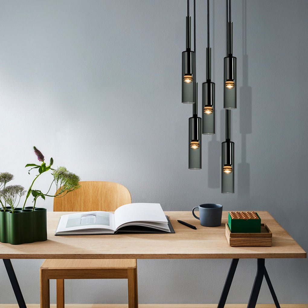 Modern Linear Glass Pendant Light with Smoke Gray Shade
