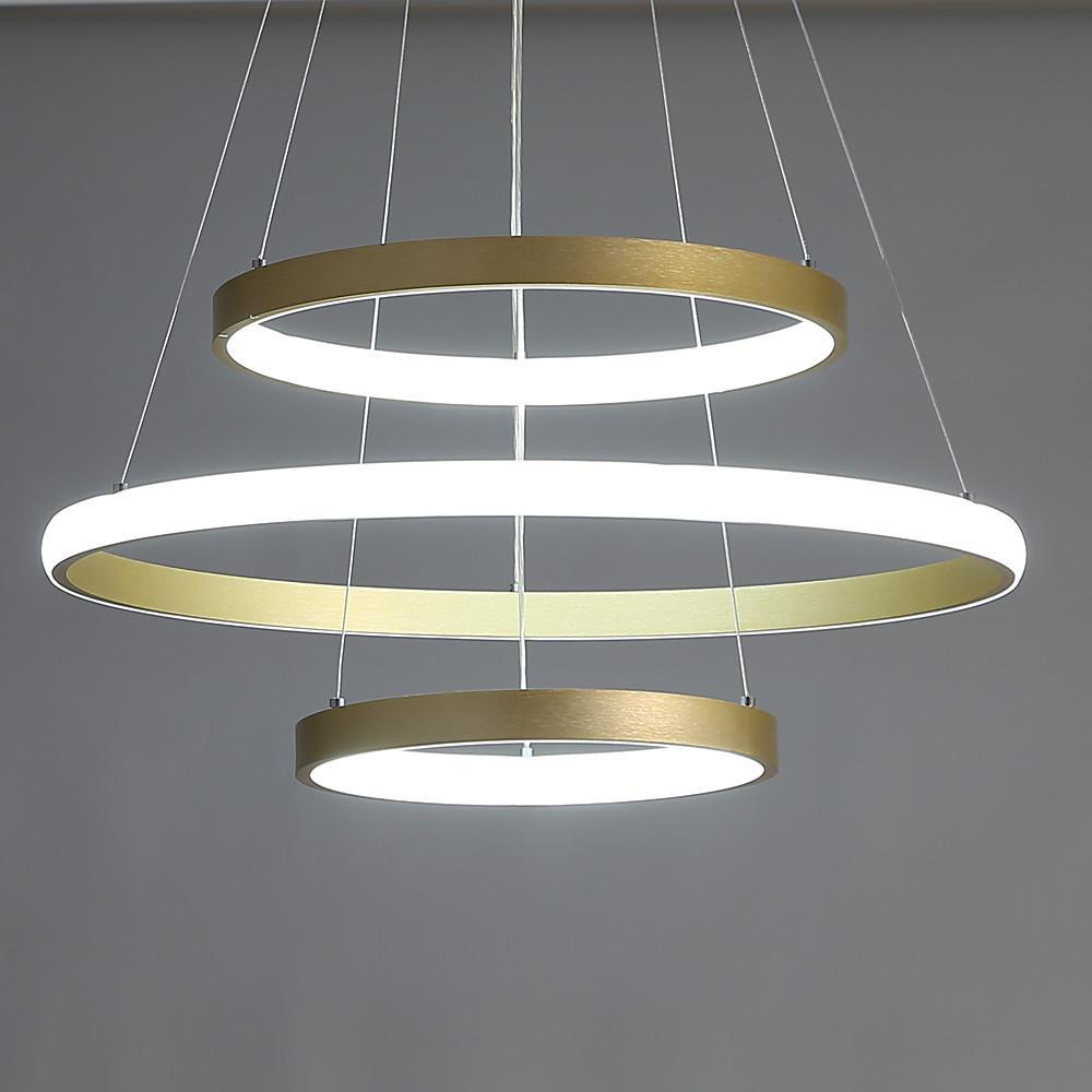 3-Ring Dimmable Contemporary Gold LED Chandelier