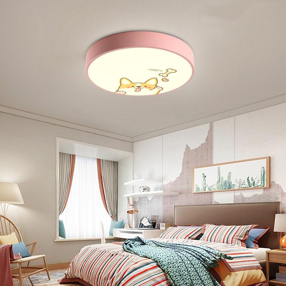 Circular Dog Design Flush Mount LED Ceiling Light for Kids Bedroom