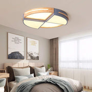 Modern Geometric Wood Flush Mount Ceiling Light with Dimmable LED