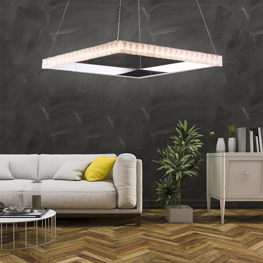 Square Crystal Metal LED Chandelier Modern Pendant Light