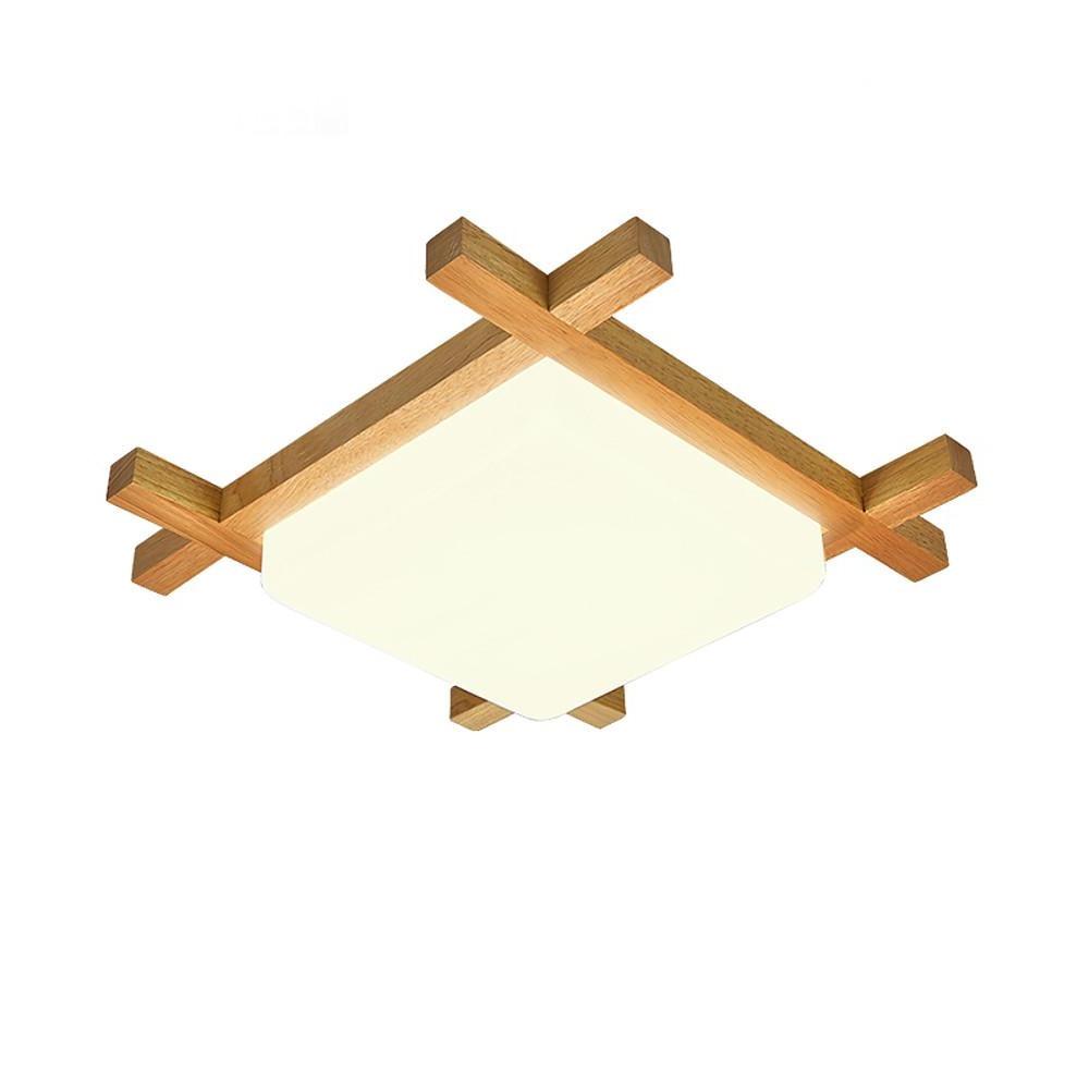 Square Rustic Wood Flush Mount LED Ceiling Light Dimmable