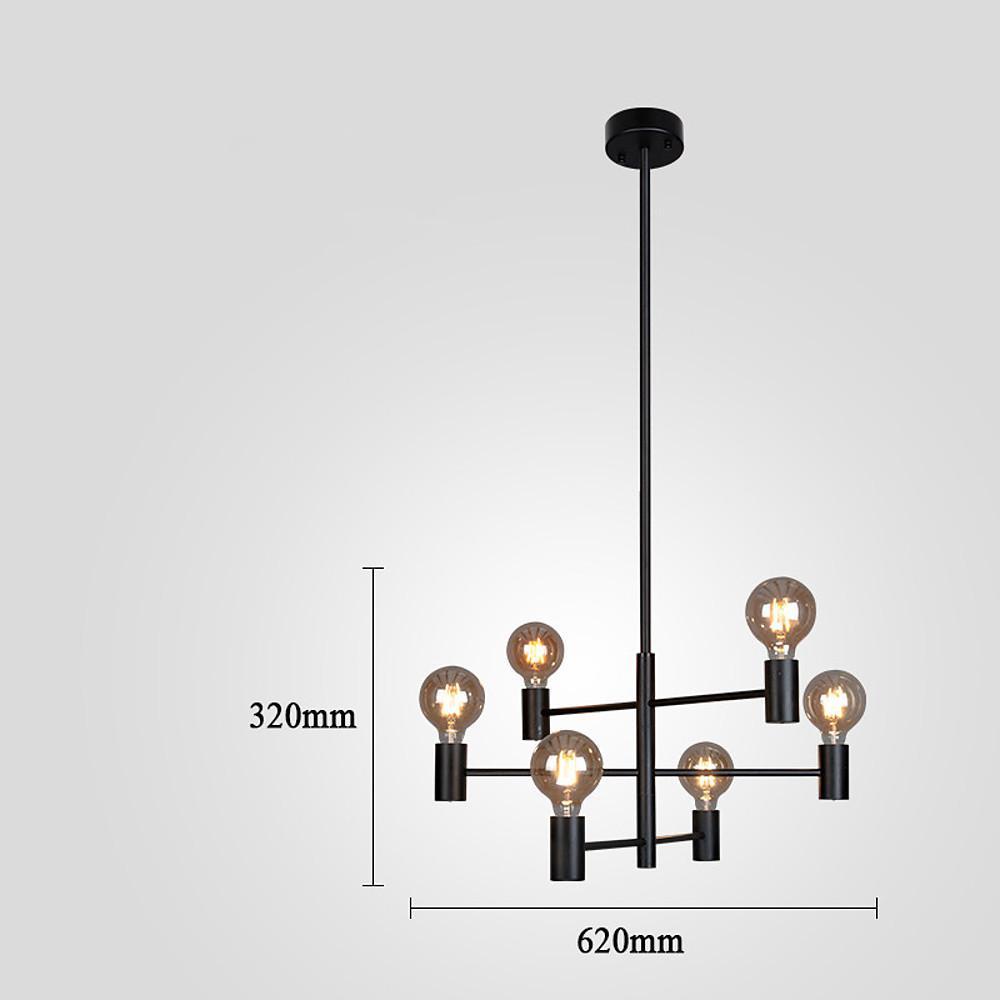 Industrial Sputnik Chandelier 6-Light Black Metal Glass Pendant