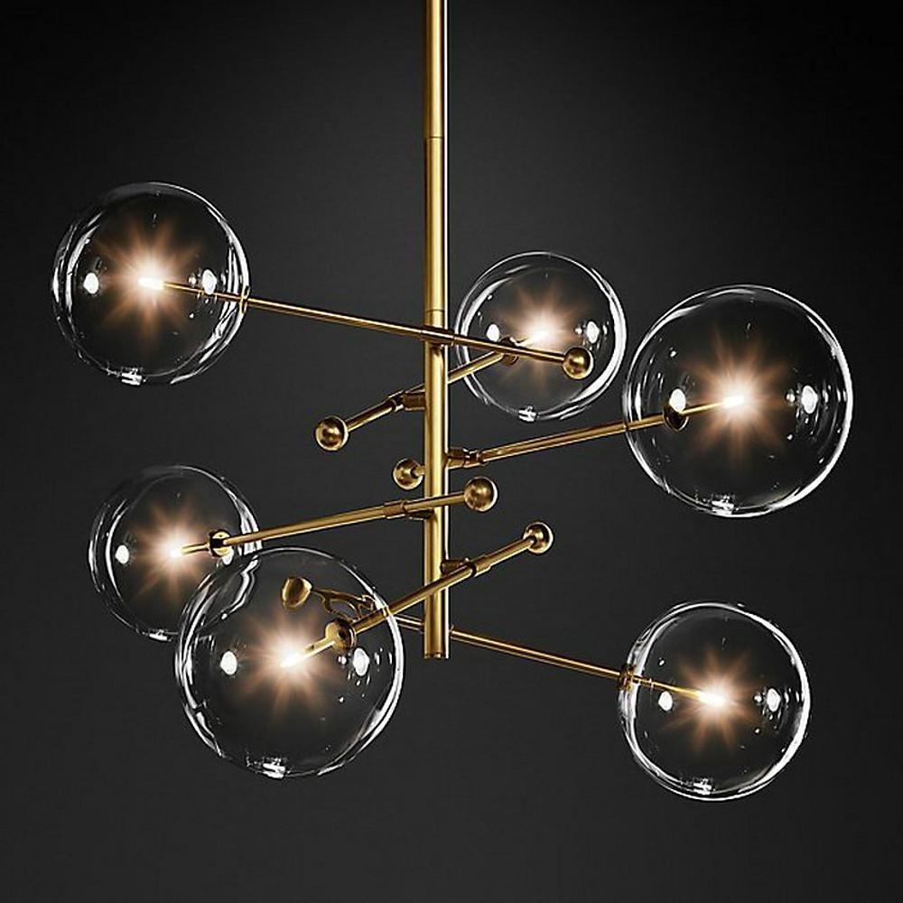 Geometrical Globe Chandelier Metal Glass 6-Light Dining Room Ceiling