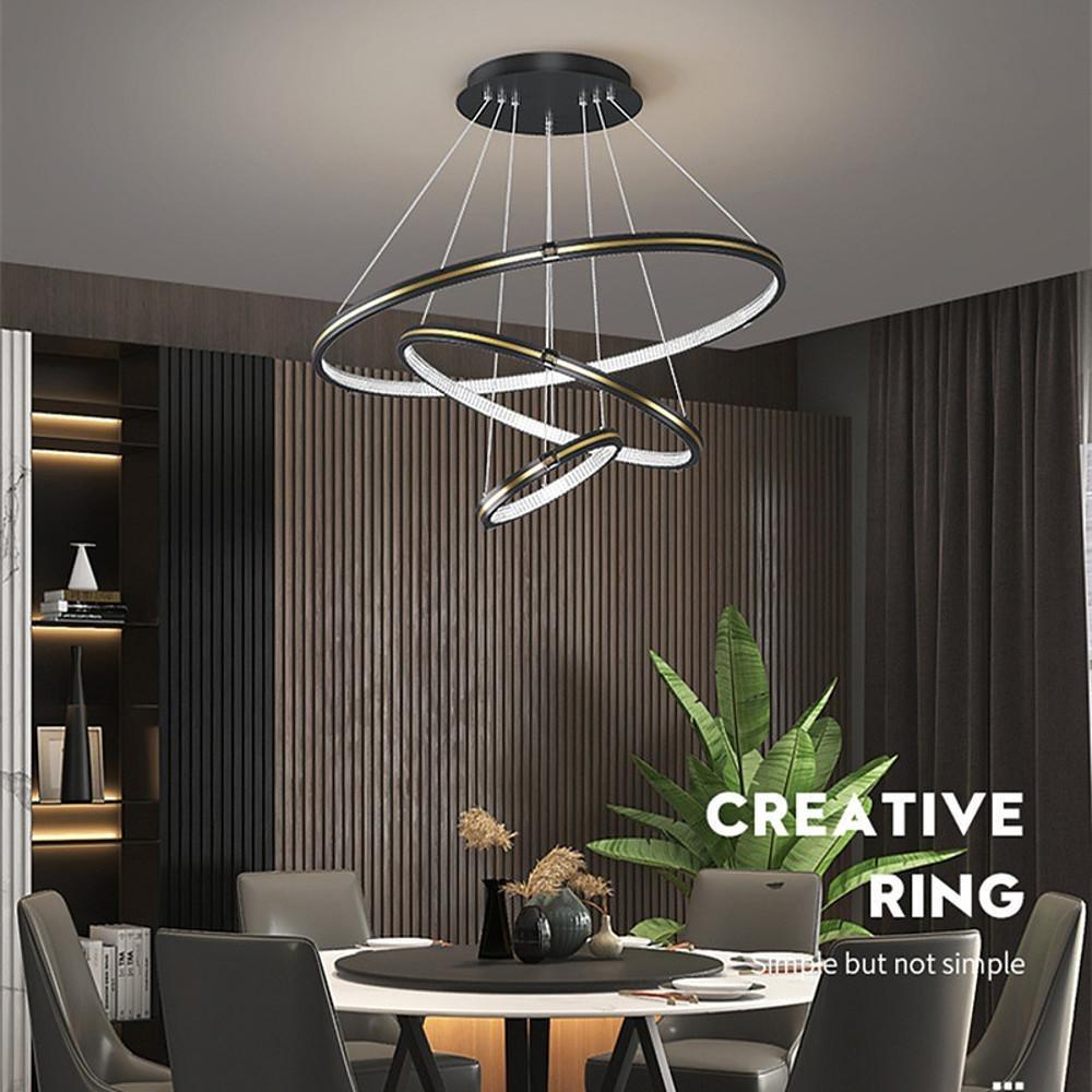 3-Ring LED Chandelier with Remote Control - Modern Metal & Acrylic
