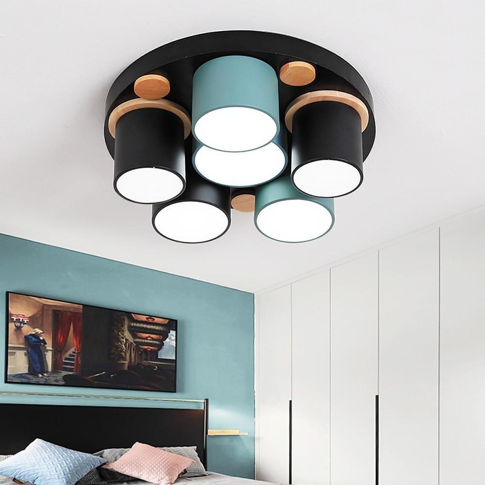 Modern Cylindrical Semi Flush Mount LED Ceiling Light - Metal & PVC