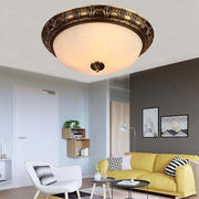 Antique Flush Mount Ceiling Light Bronze & Frosted Glass Fixture