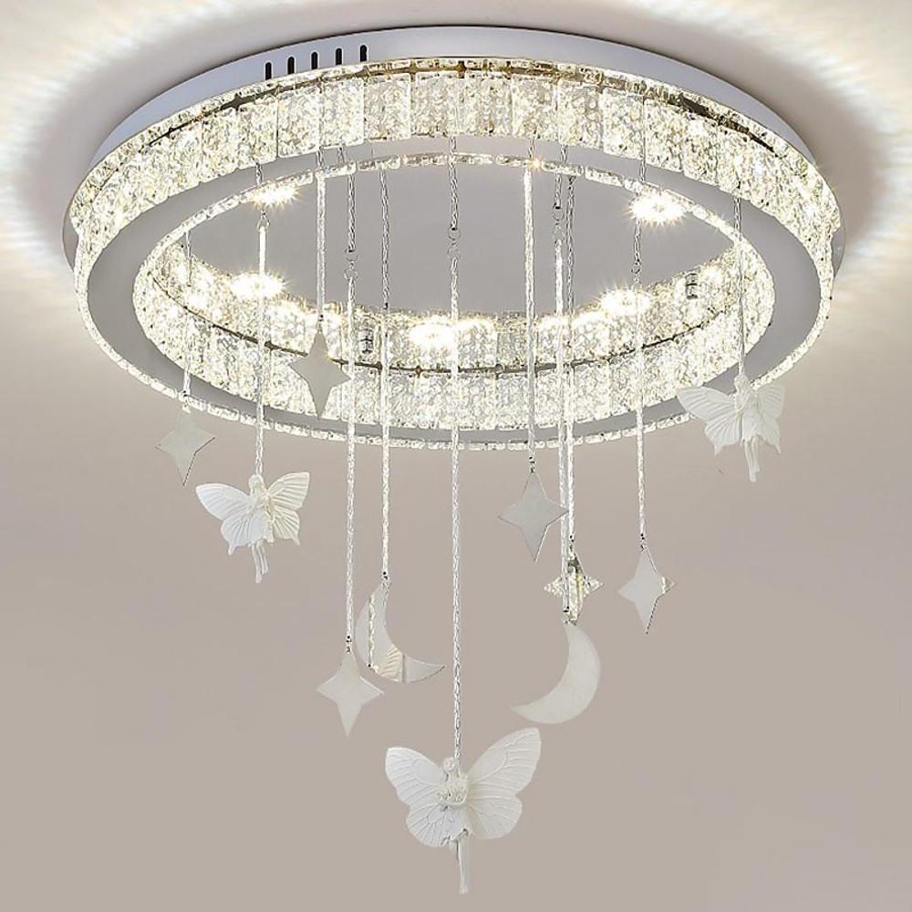 Crystal Flush Mount Chandelier - Modern Electroplated Stainless Steel