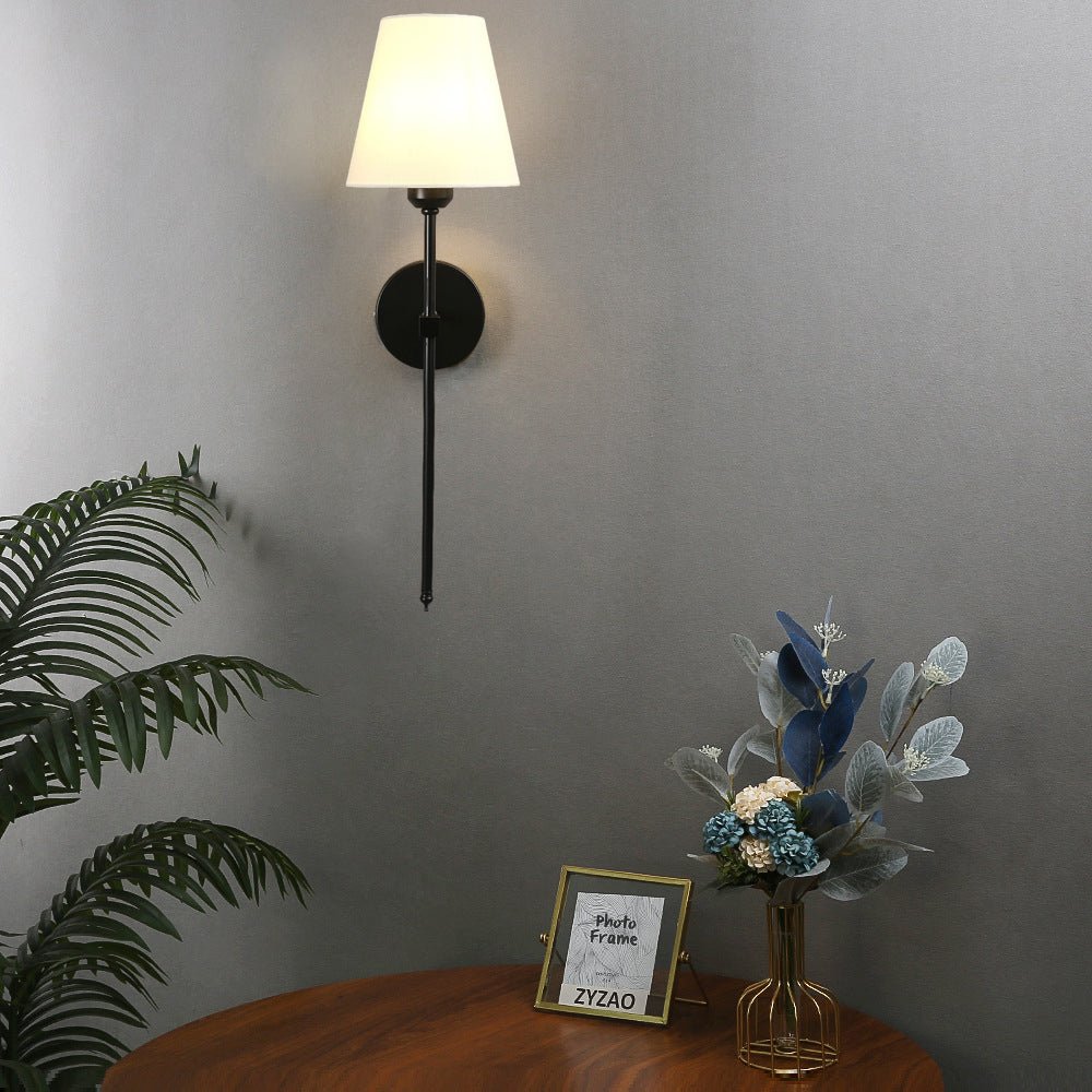 Modern Wall Sconce with White Linen Shade – Black Gold Finish