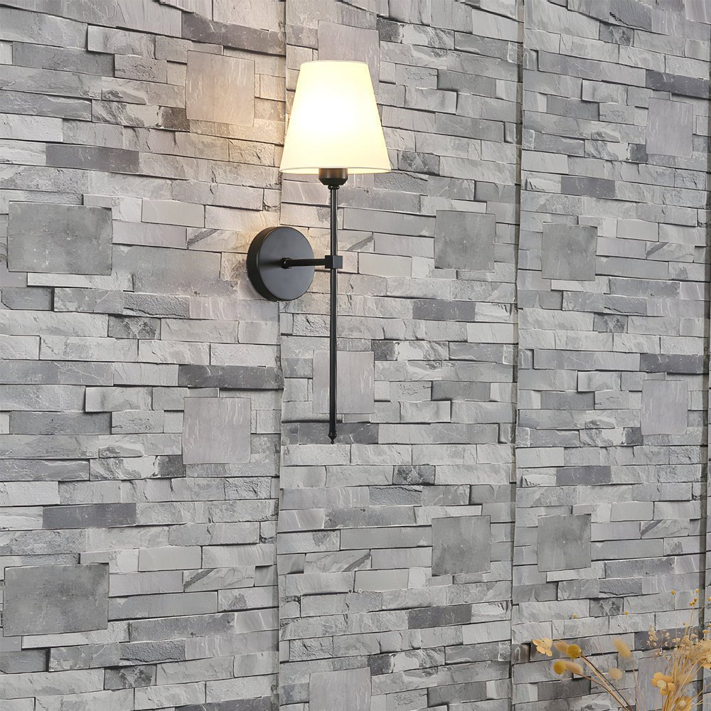Modern Wall Sconce with White Linen Shade – Black Gold Finish