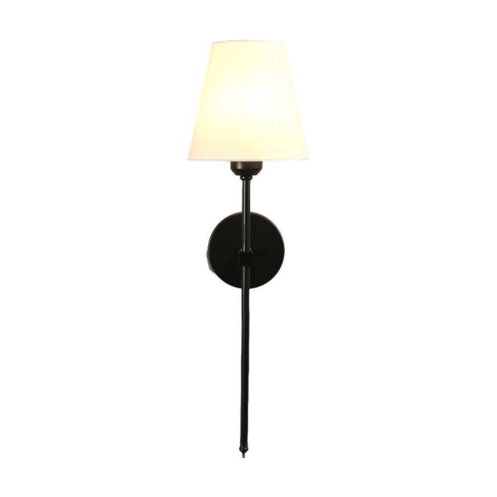 Modern Wall Sconce with White Linen Shade – Black Gold Finish