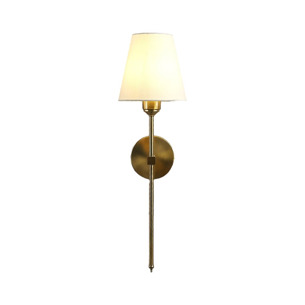 Modern Wall Sconce with White Linen Shade – Black Gold Finish