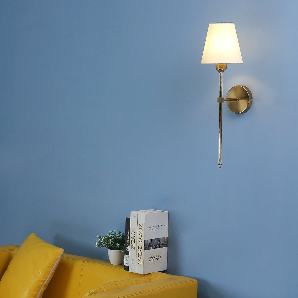 Modern Wall Sconce with White Linen Shade – Black Gold Finish