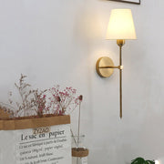 Modern Wall Sconce with White Linen Shade – Black Gold Finish