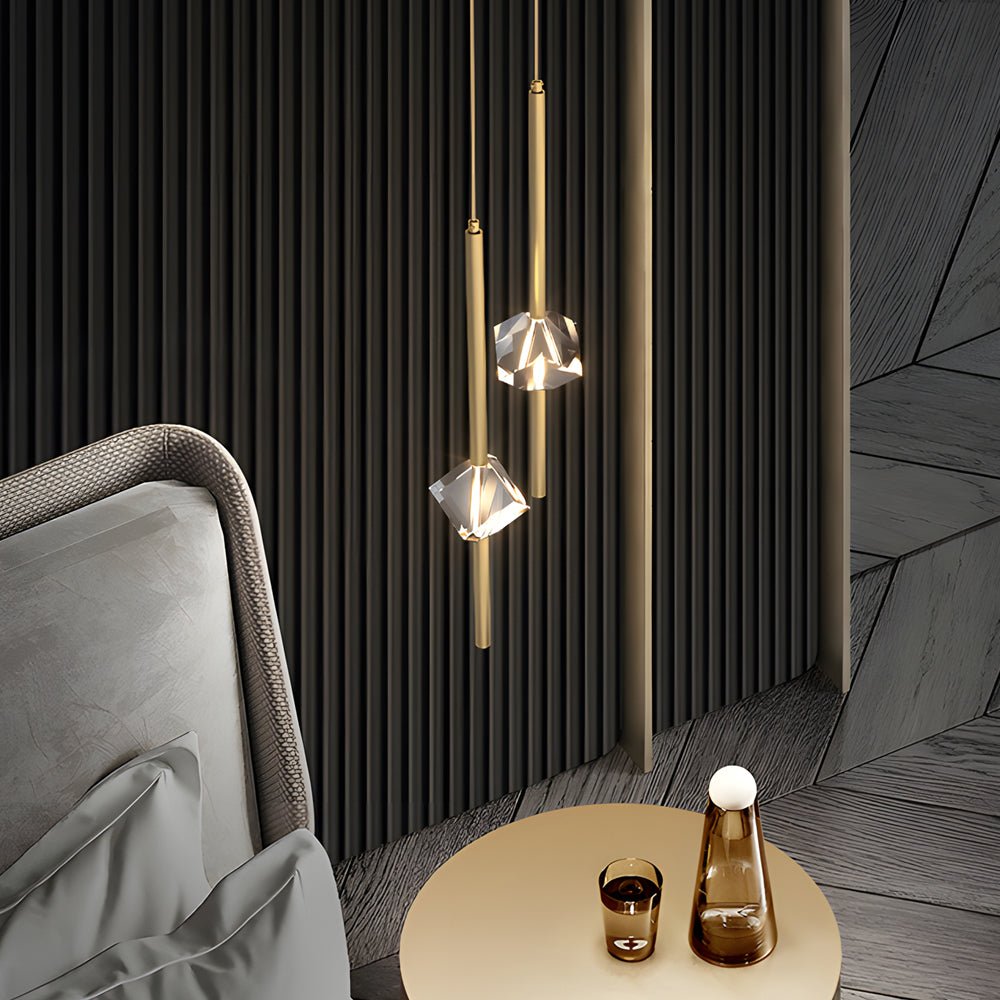 Modern Crystal Pendant Light with Copper Finish & 3-Step Dimming LED