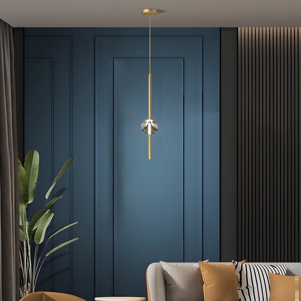 Modern Crystal Pendant Light with Copper Finish & 3-Step Dimming LED