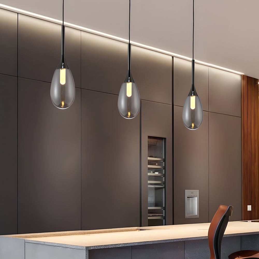 Modern Teardrop Glass Pendant Light – Amber & Smoke Gray