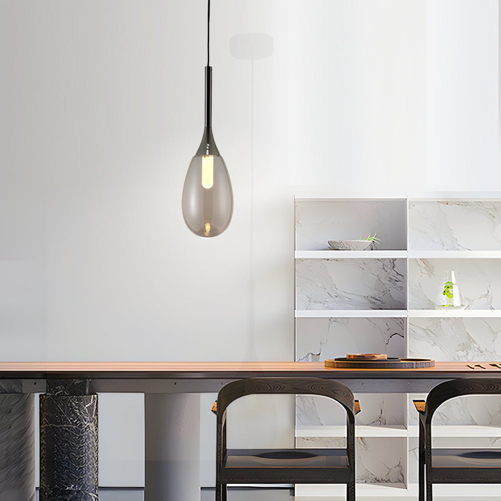 Modern Teardrop Glass Pendant Light – Amber & Smoke Gray