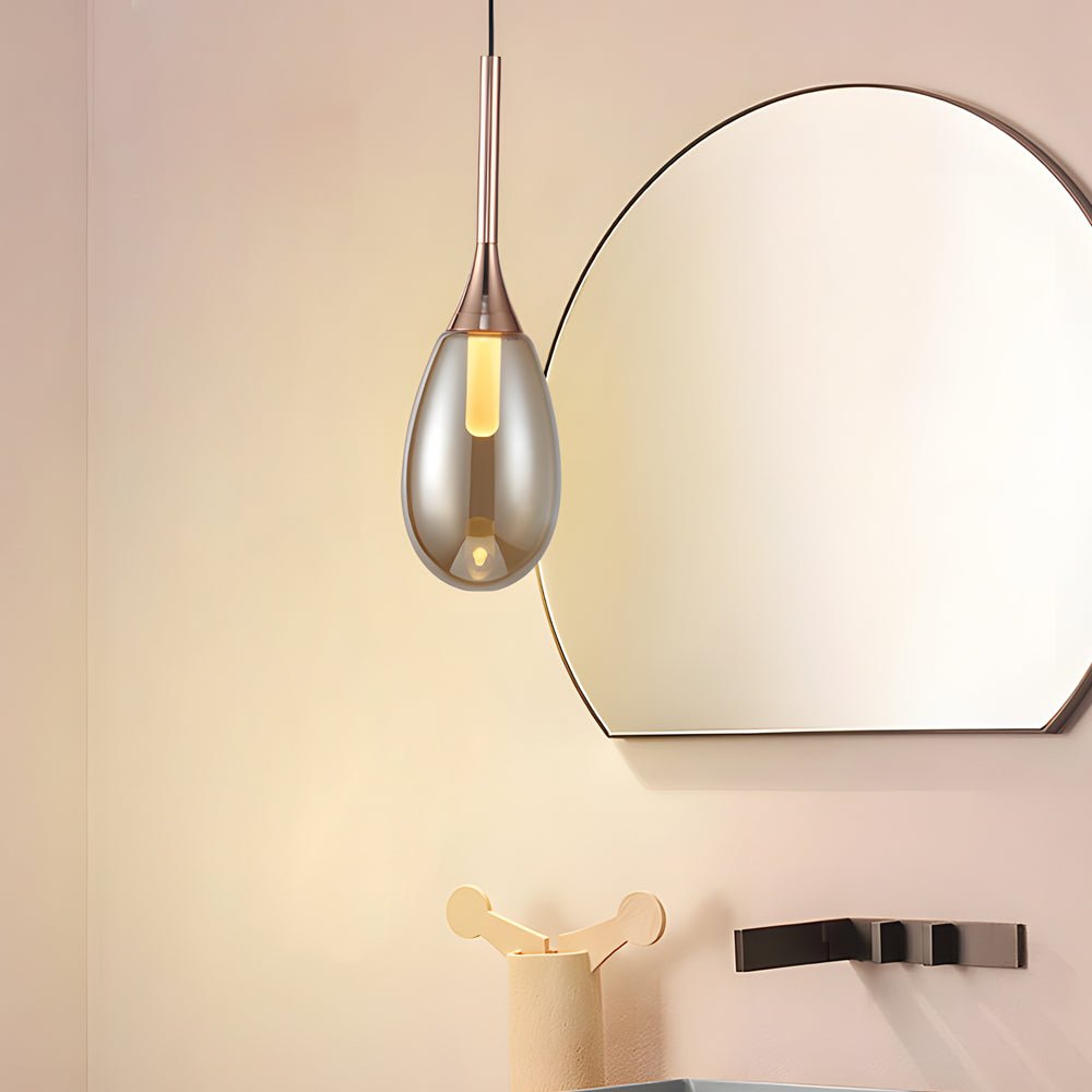 Modern Teardrop Glass Pendant Light – Amber & Smoke Gray