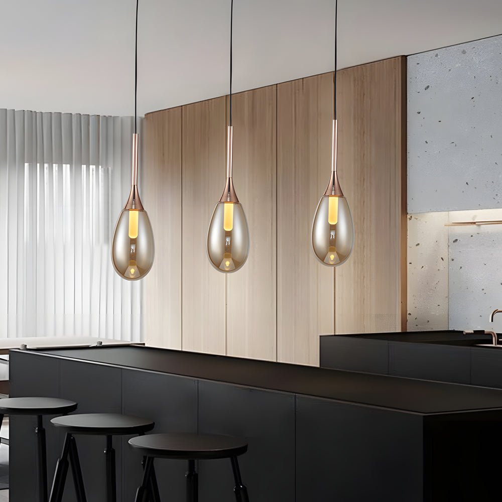 Modern Teardrop Glass Pendant Light – Amber & Smoke Gray