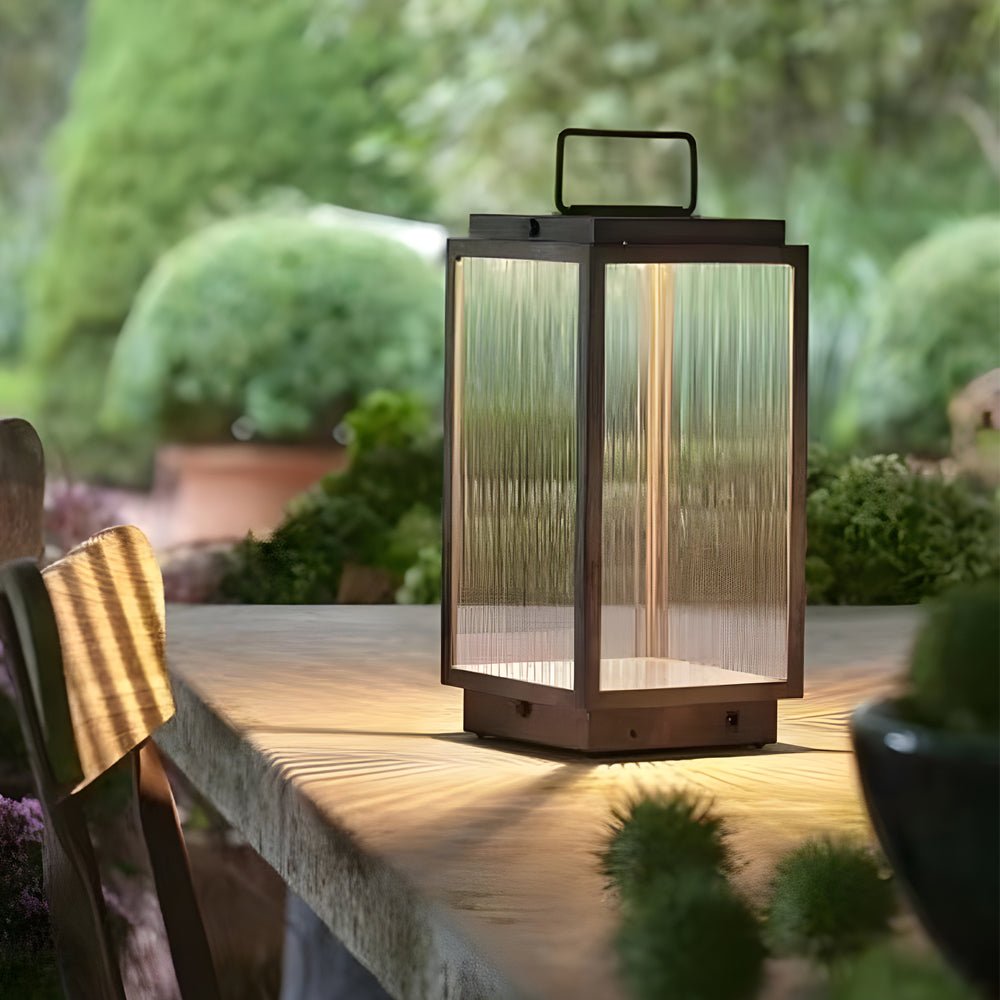 Modern Glass LED Outdoor Lantern - Portable Hardwired