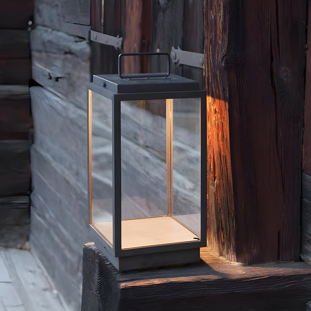 Modern Glass LED Outdoor Lantern - Portable Hardwired