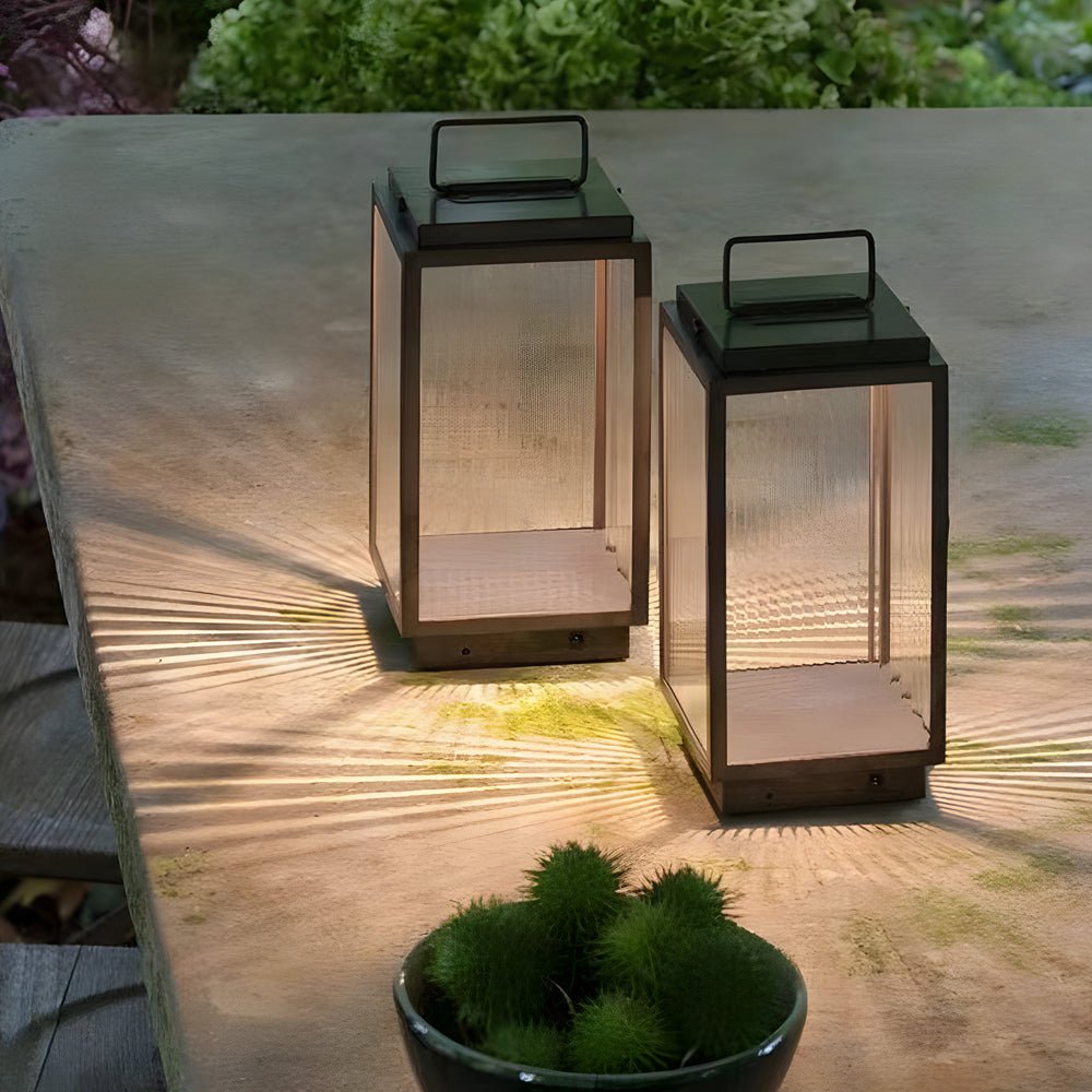 Modern Glass LED Outdoor Lantern - Portable Hardwired