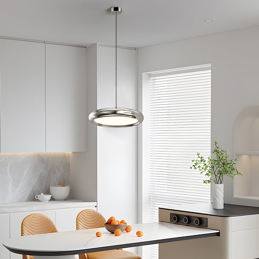 Modern Round Metallic LED Pendant Light - Black or Chrome Finish