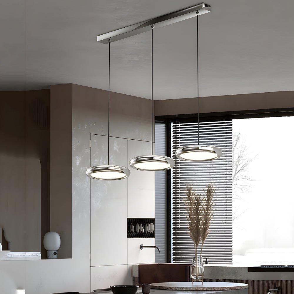 Modern Round Metallic LED Pendant Light - Black or Chrome Finish