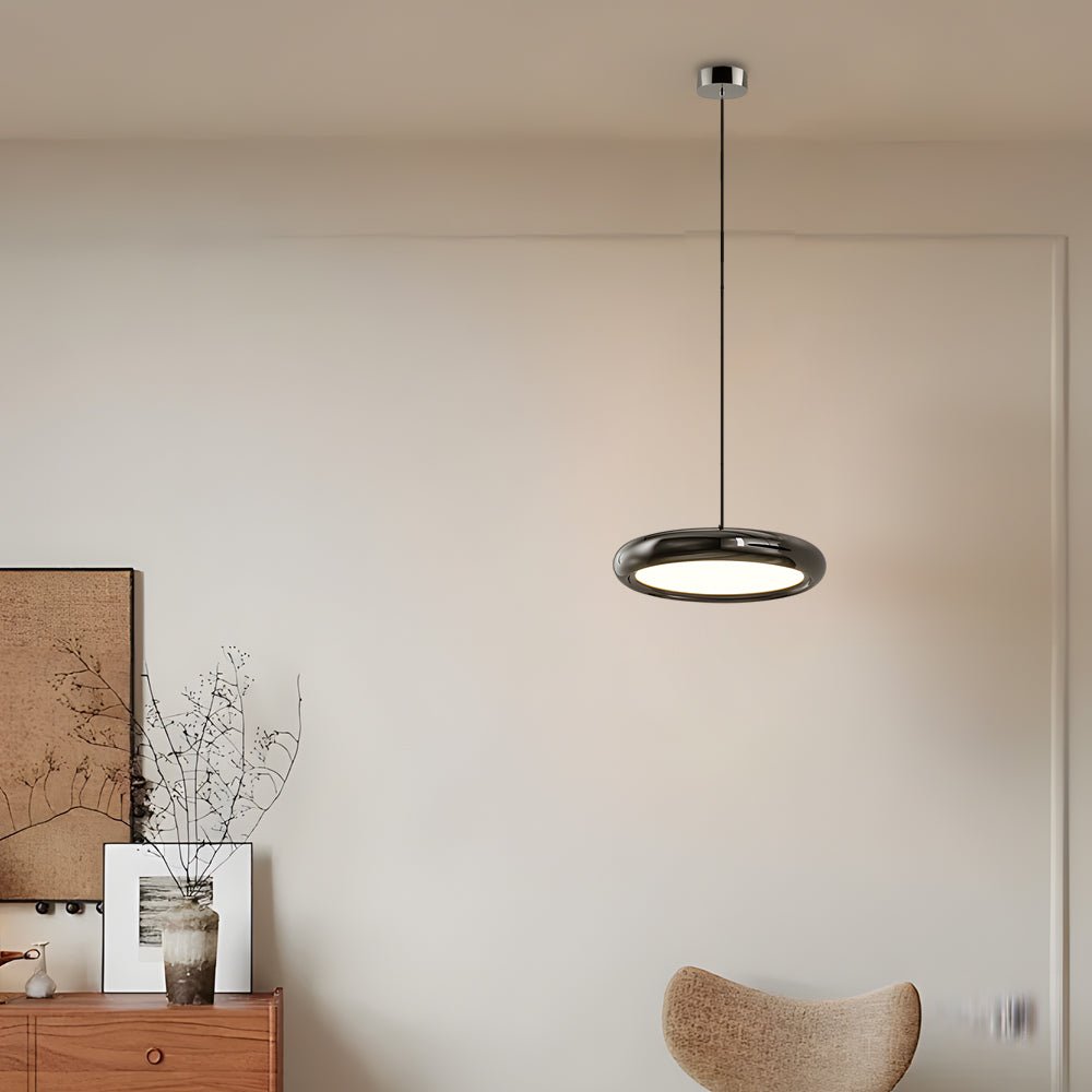 Modern Round Metallic LED Pendant Light - Black or Chrome Finish