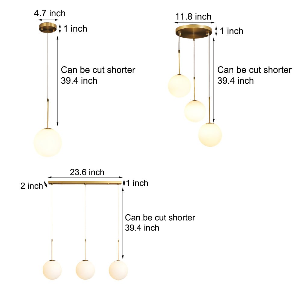 Modern Glass Globe Pendant Light in Gold Finish – 1 or 3 Lights