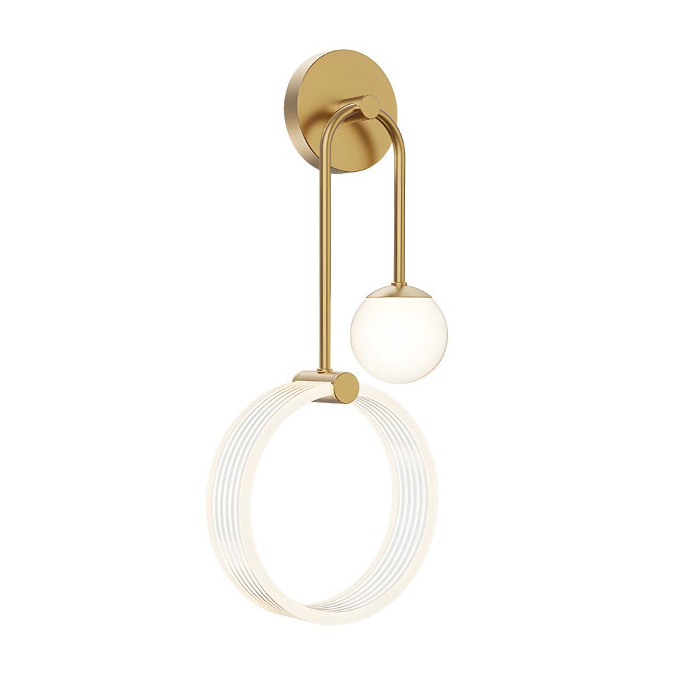Modern 2-Light Gold Wall Sconce with Acrylic Ring and Frosted Globe