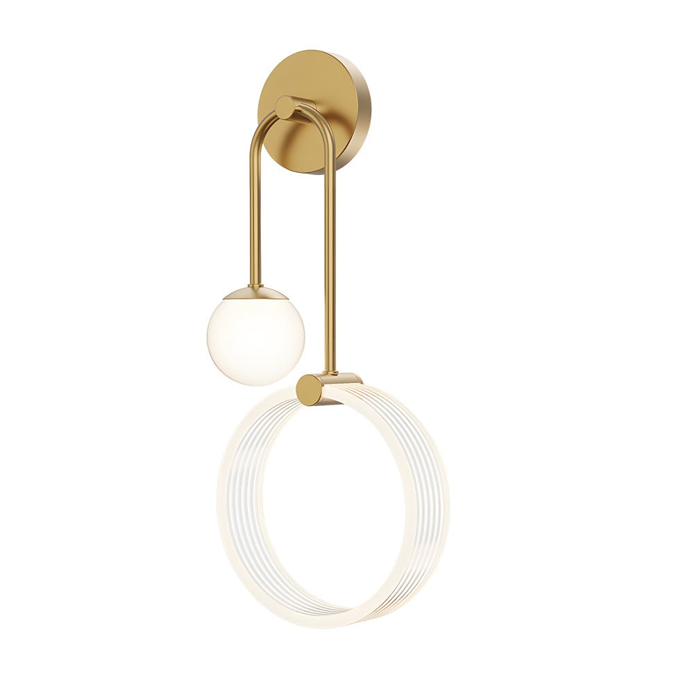 Modern 2-Light Gold Wall Sconce with Acrylic Ring and Frosted Globe