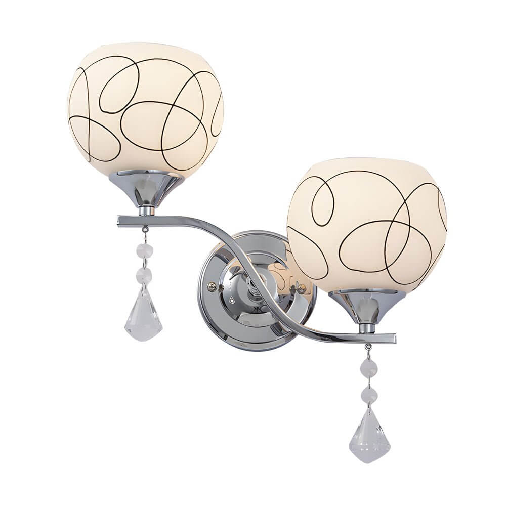 Modern 2-Light Open Sphere Crystal Wall Sconce - White Metal & Glass