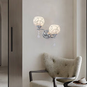 Modern 2-Light Open Sphere Crystal Wall Sconce - White Metal & Glass