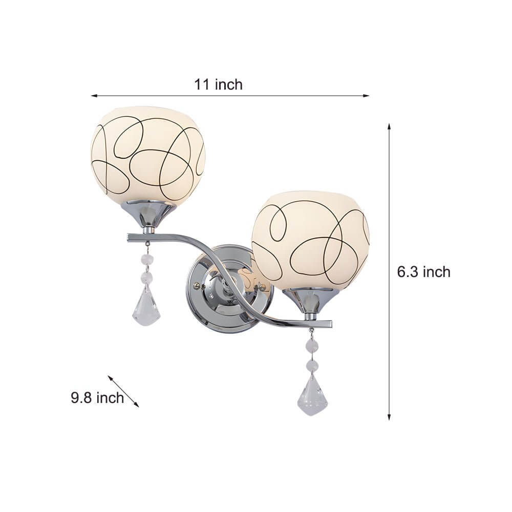 Modern 2-Light Open Sphere Crystal Wall Sconce - White Metal & Glass