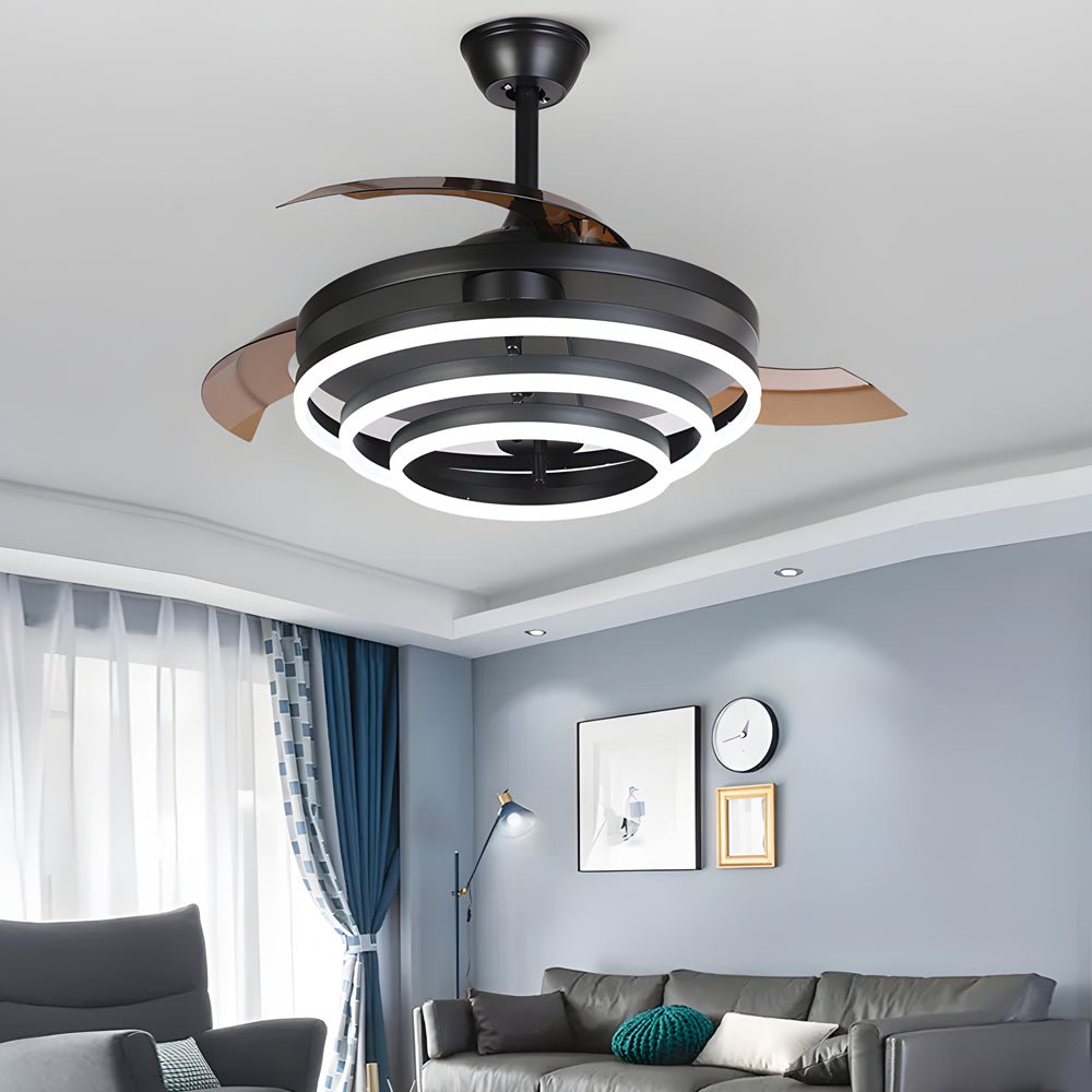 Modern Retractable Ceiling Fan with Dimmable LED Light & Remote