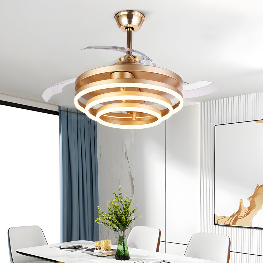Modern Retractable Ceiling Fan with Dimmable LED Light & Remote