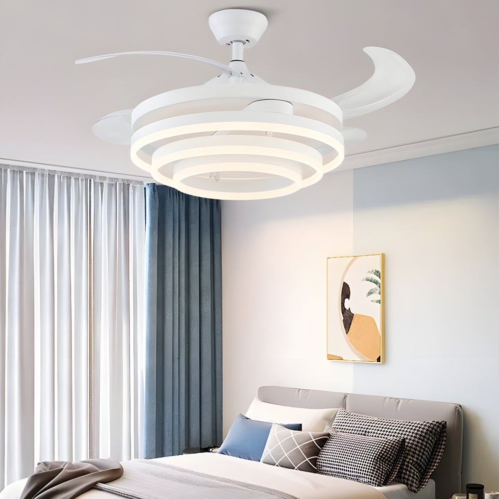 Modern Retractable Ceiling Fan with Dimmable LED Light & Remote