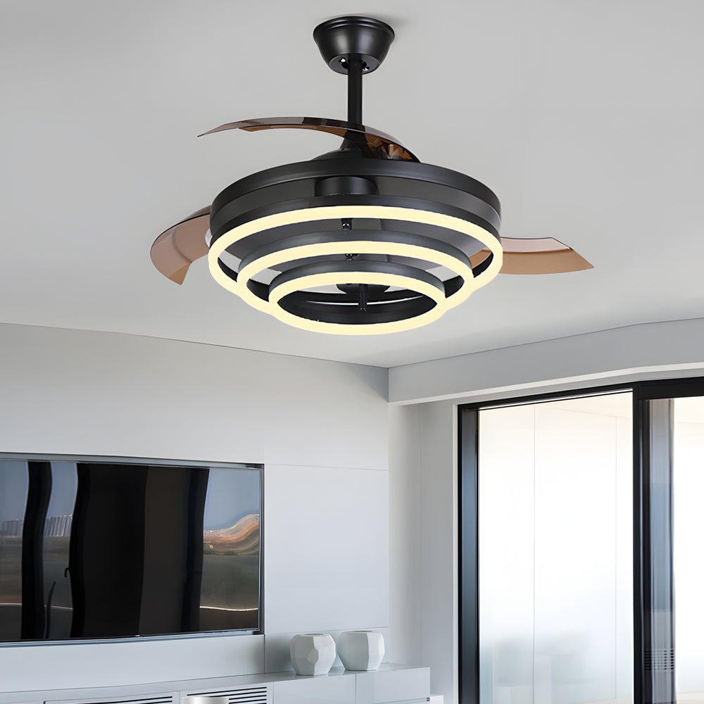 Modern Retractable Ceiling Fan with Dimmable LED Light & Remote