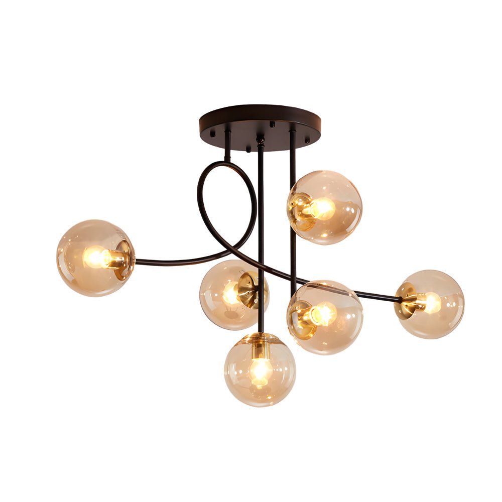 6-Light Semi-Flush Mount Chandelier with Glass Spheres