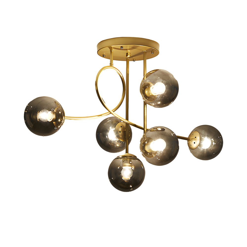 6-Light Semi-Flush Mount Chandelier with Glass Spheres
