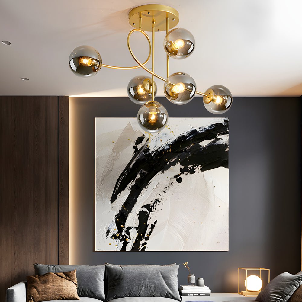6-Light Semi-Flush Mount Chandelier with Glass Spheres