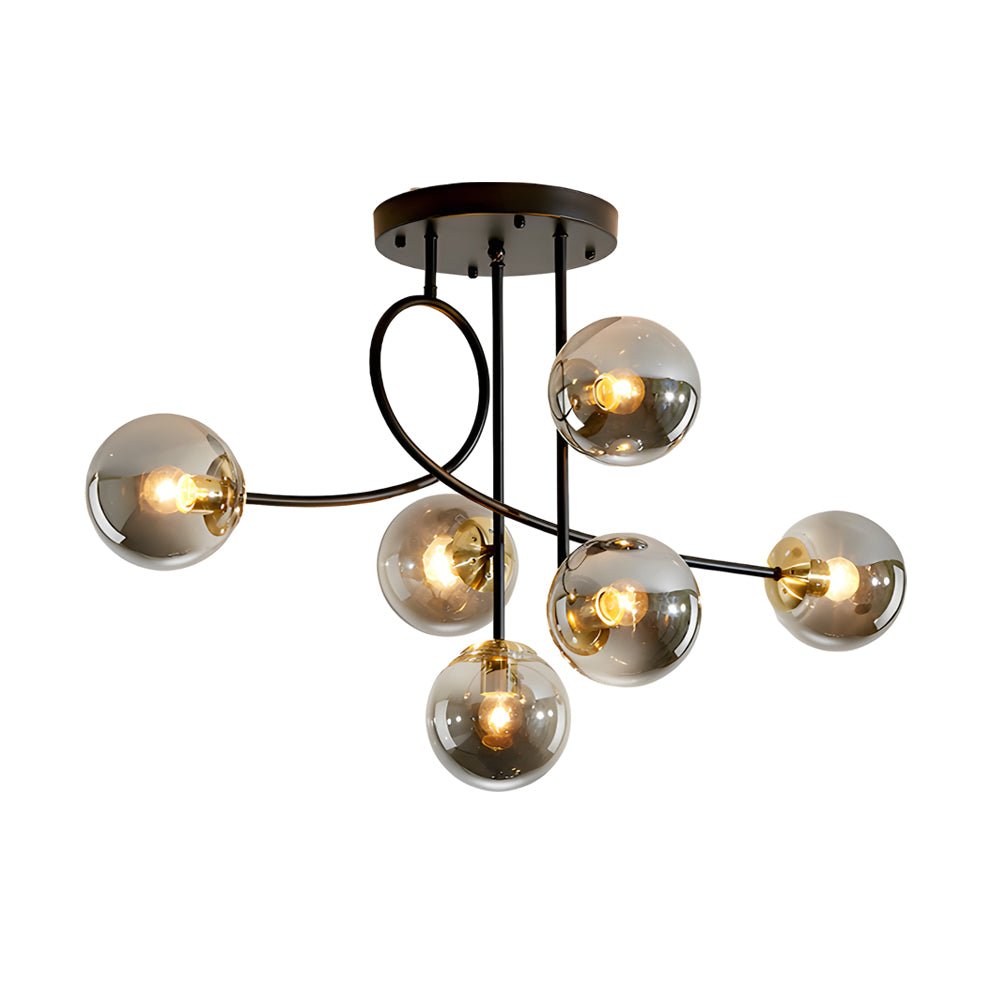 6-Light Semi-Flush Mount Chandelier with Glass Spheres
