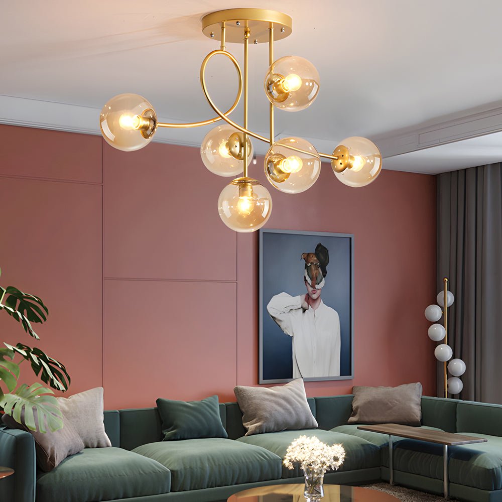 6-Light Semi-Flush Mount Chandelier with Glass Spheres