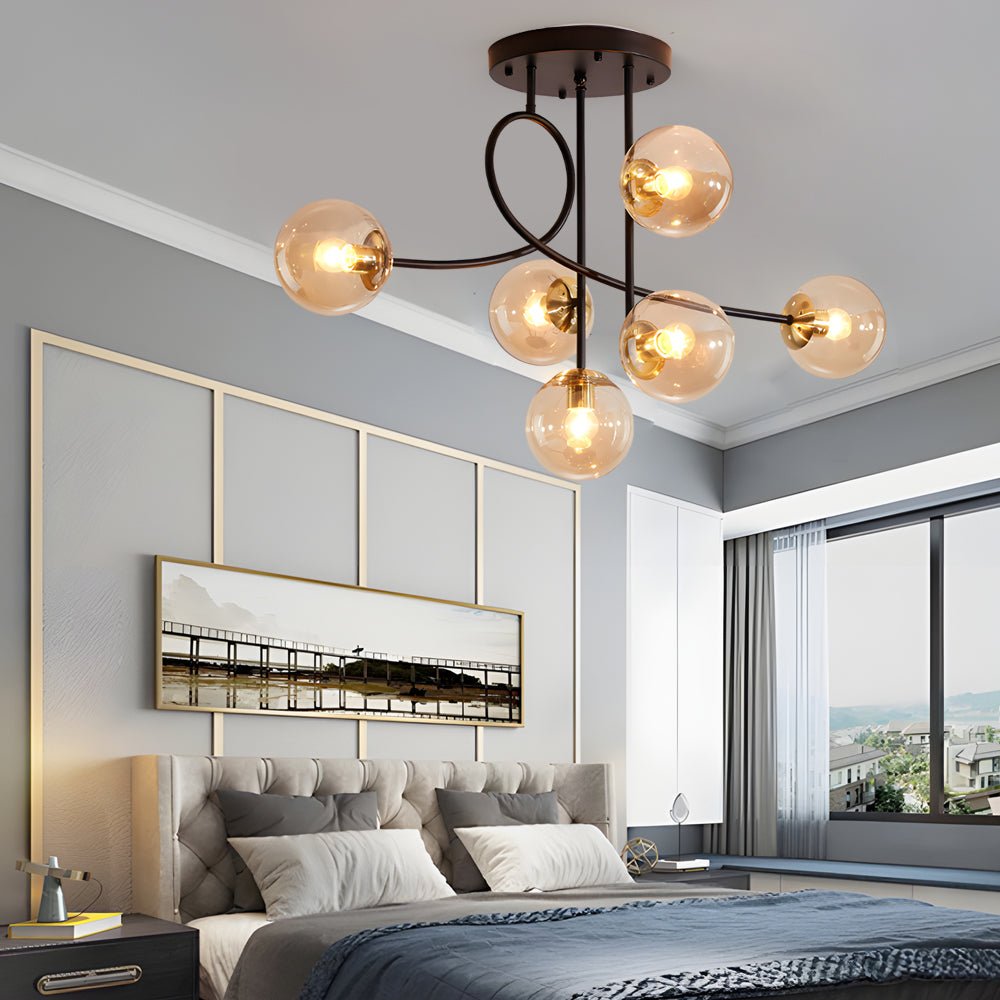 6-Light Semi-Flush Mount Chandelier with Glass Spheres