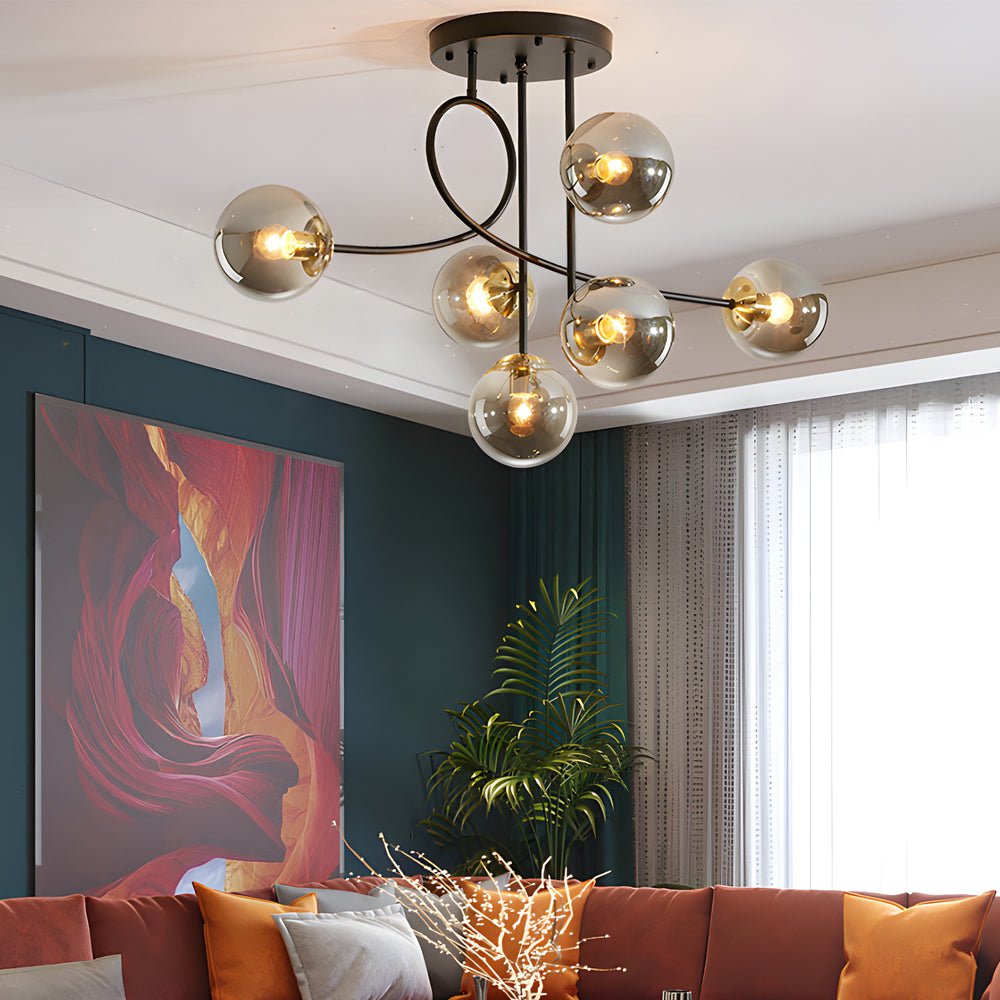 6-Light Semi-Flush Mount Chandelier with Glass Spheres