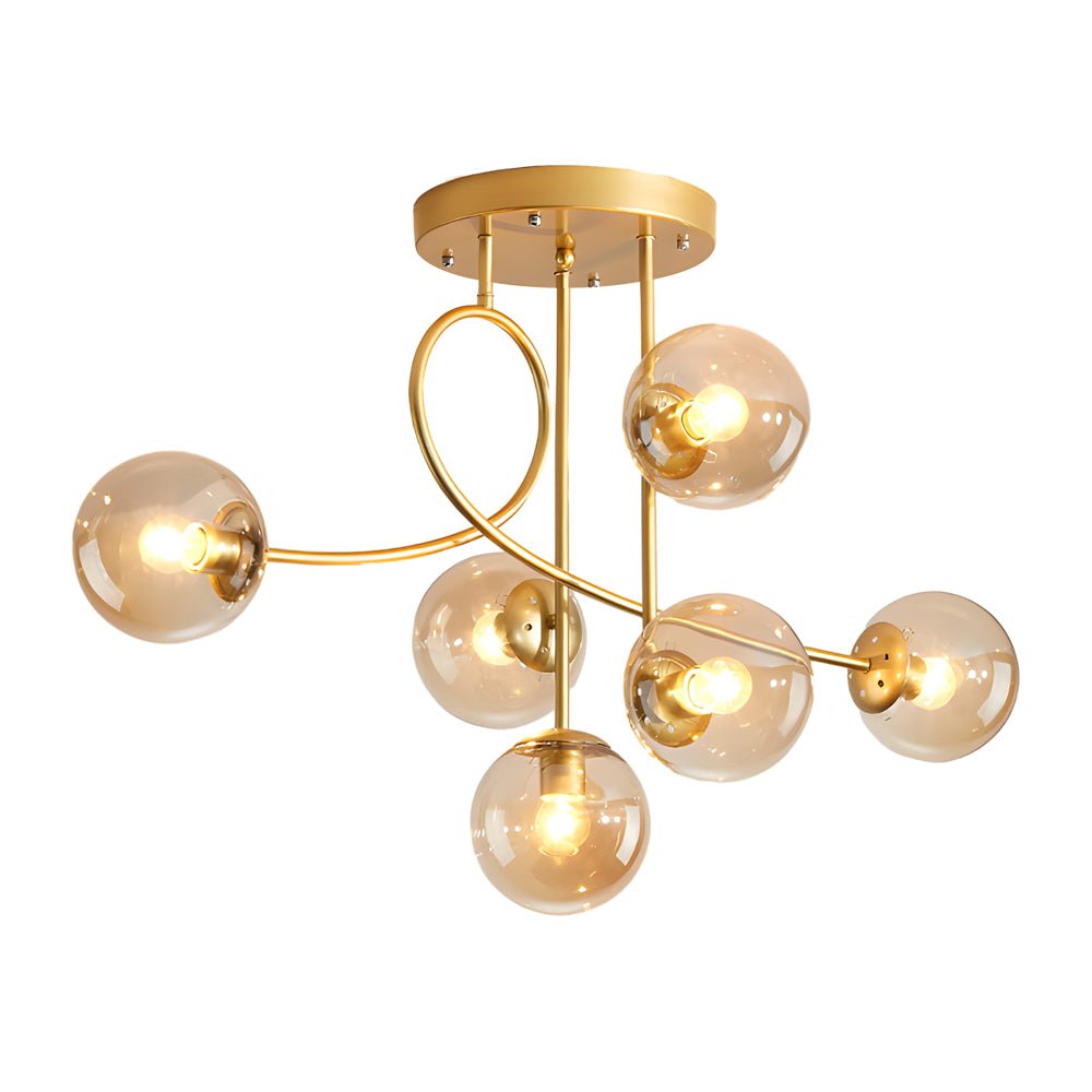 6-Light Semi-Flush Mount Chandelier with Glass Spheres