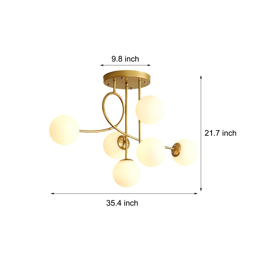 6-Light Semi-Flush Mount Chandelier with Glass Spheres